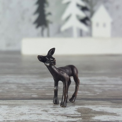 Miniature Bronze Fawn Sculpture
